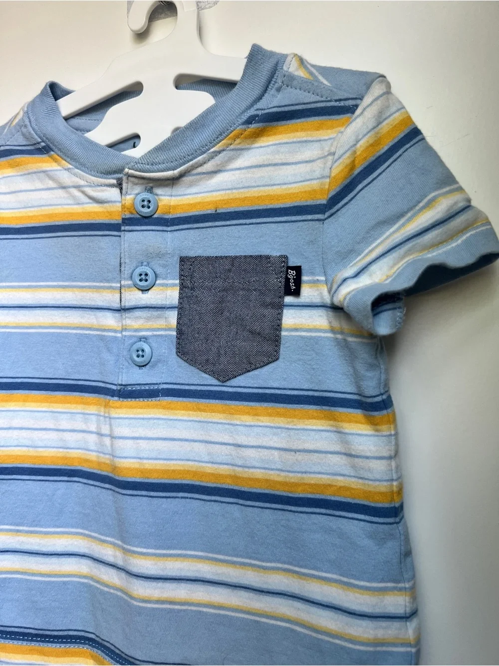 Baby B’gosh 12M Striped Henley Bodysuit Blue Yellow Short Sleeve